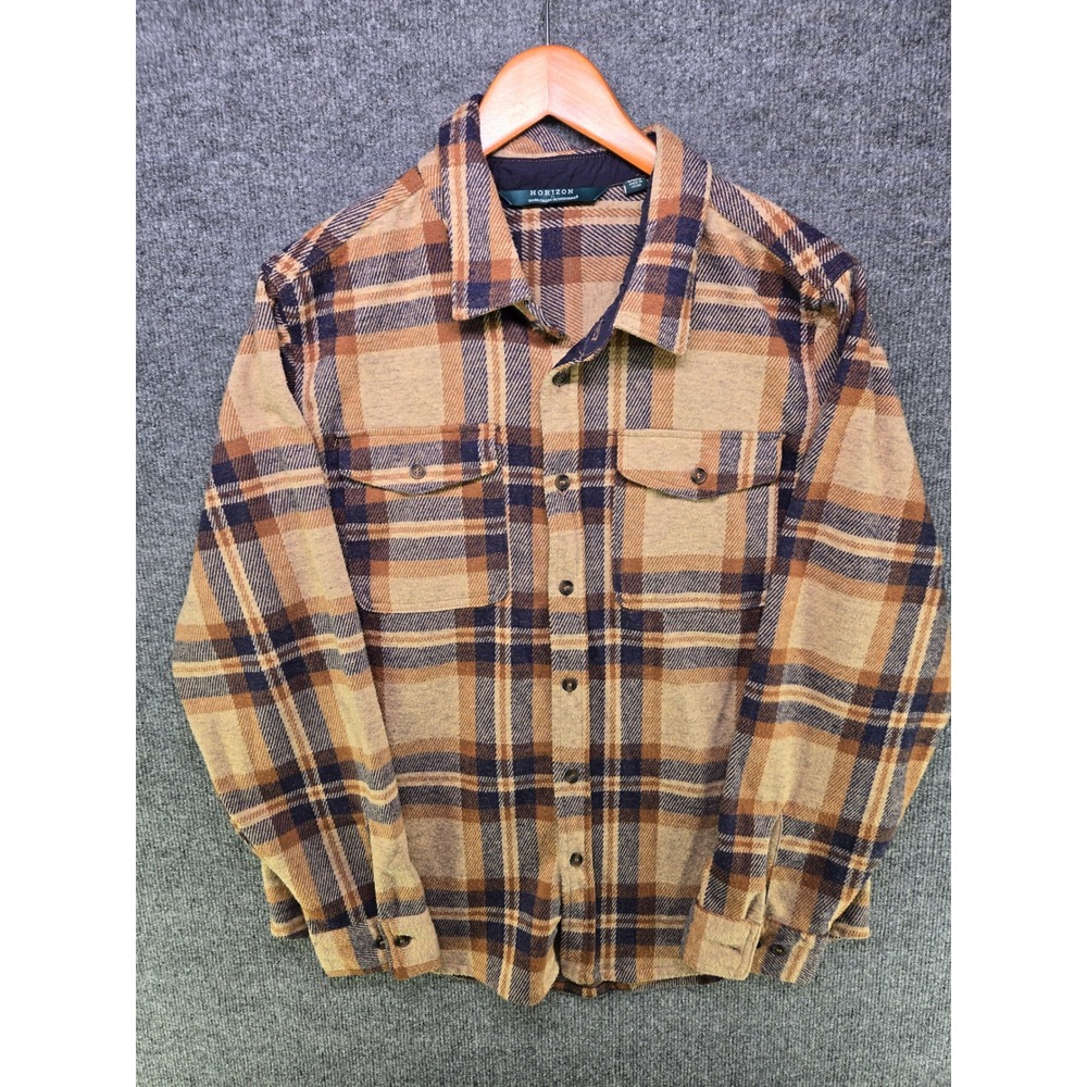 Horizon Bass Creek Outfitters Mens Large Plaid Flannel Shirt Brown HO432459